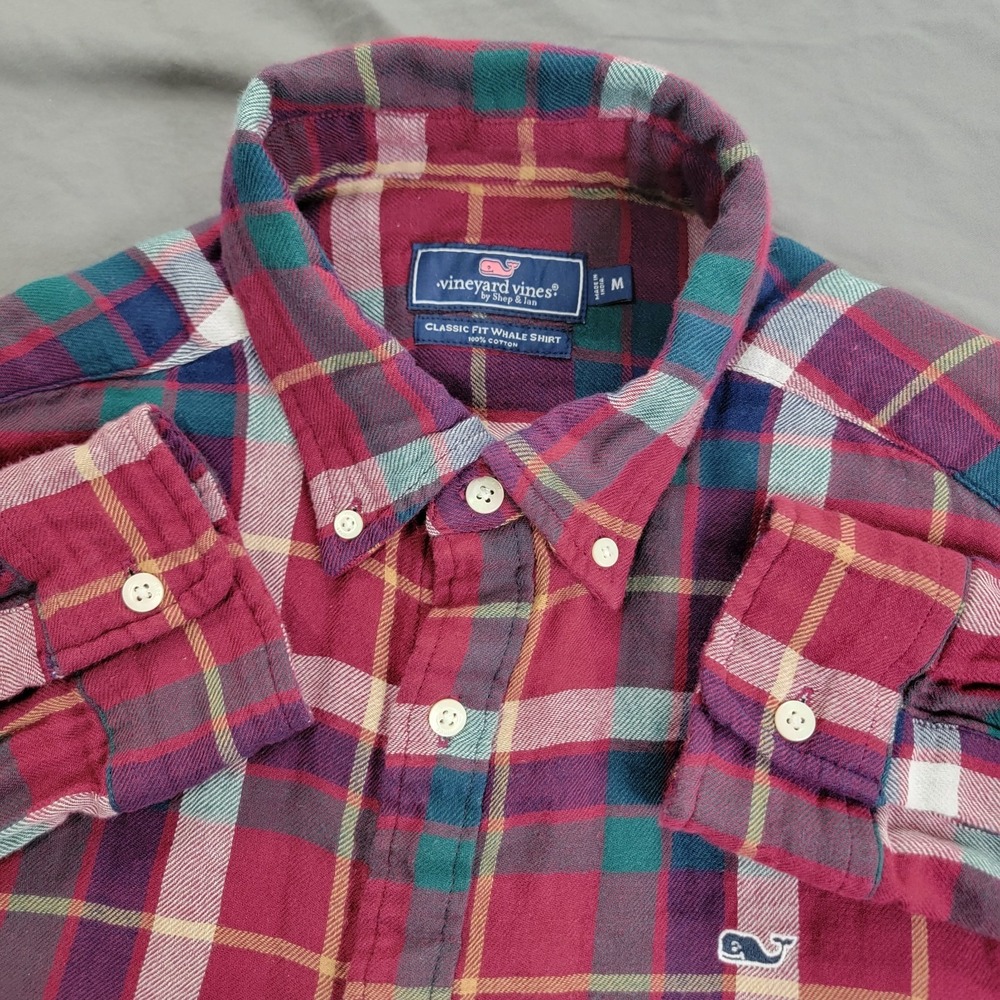 Vineyard Vines Whale Shirt Men's Medium Plaid Lined Multicolored Long Sleeve